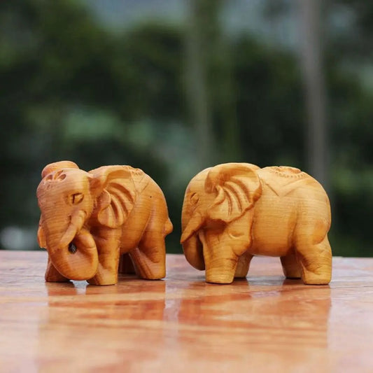 Vintage Elephant Wood Carving Figurines